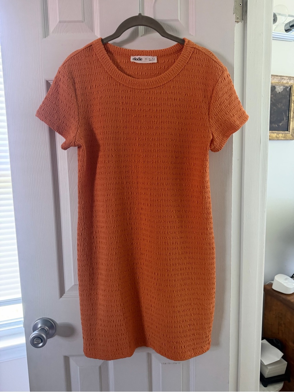 Elodie Orange Knit Short-Sleeve Shift Dress